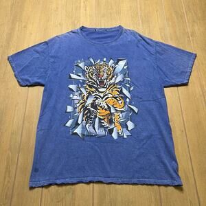 Vintage Tiger Graphic T-Shirt Blue Faded Tee Y2K Grunge Sz M/L